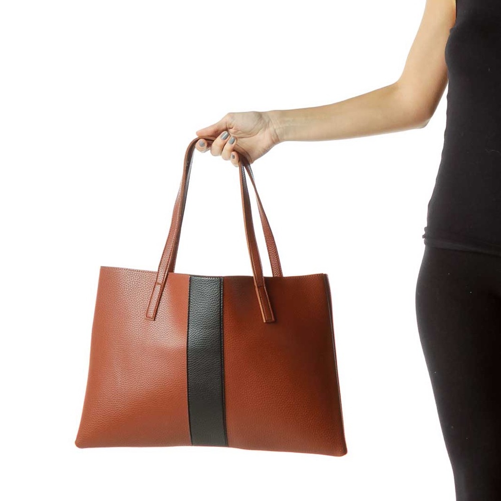 VINCE CAMUTO Luck Tote Elegant Brown and Black Tote Bag - Picture 6 of 6